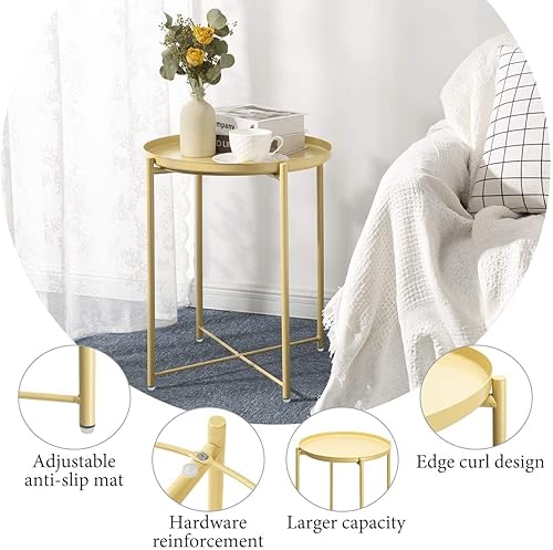 Miniatura 14 de danpinera - Mesa auxiliar redonda de metal, para acentuar interiores y exteriores, pequeña, para poner a un costado del sillón, con bandeja Negro