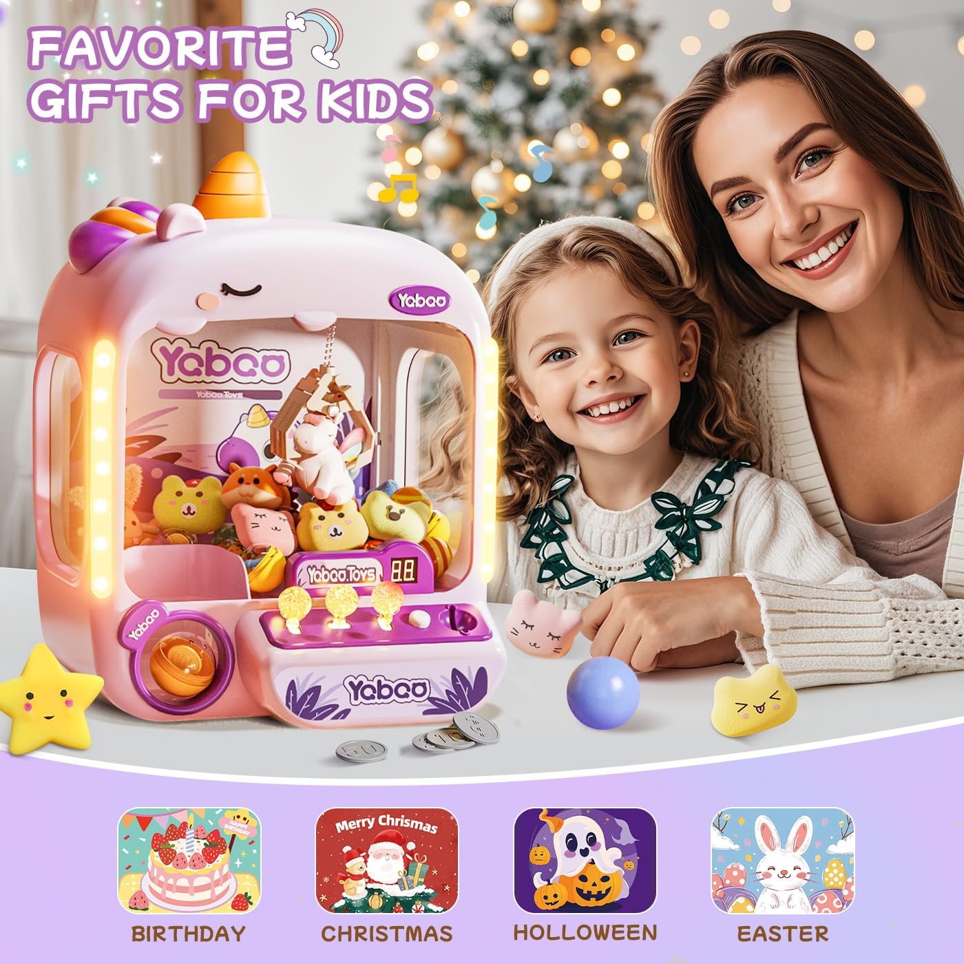 Unicorns Claw Machine for Kids Girls, Mini Arcade Candy Vending Machine, Fidget Prizes Refill, Egg Grabber Machine Dispenser, Easter Party Toys Gifts for Girls Boys