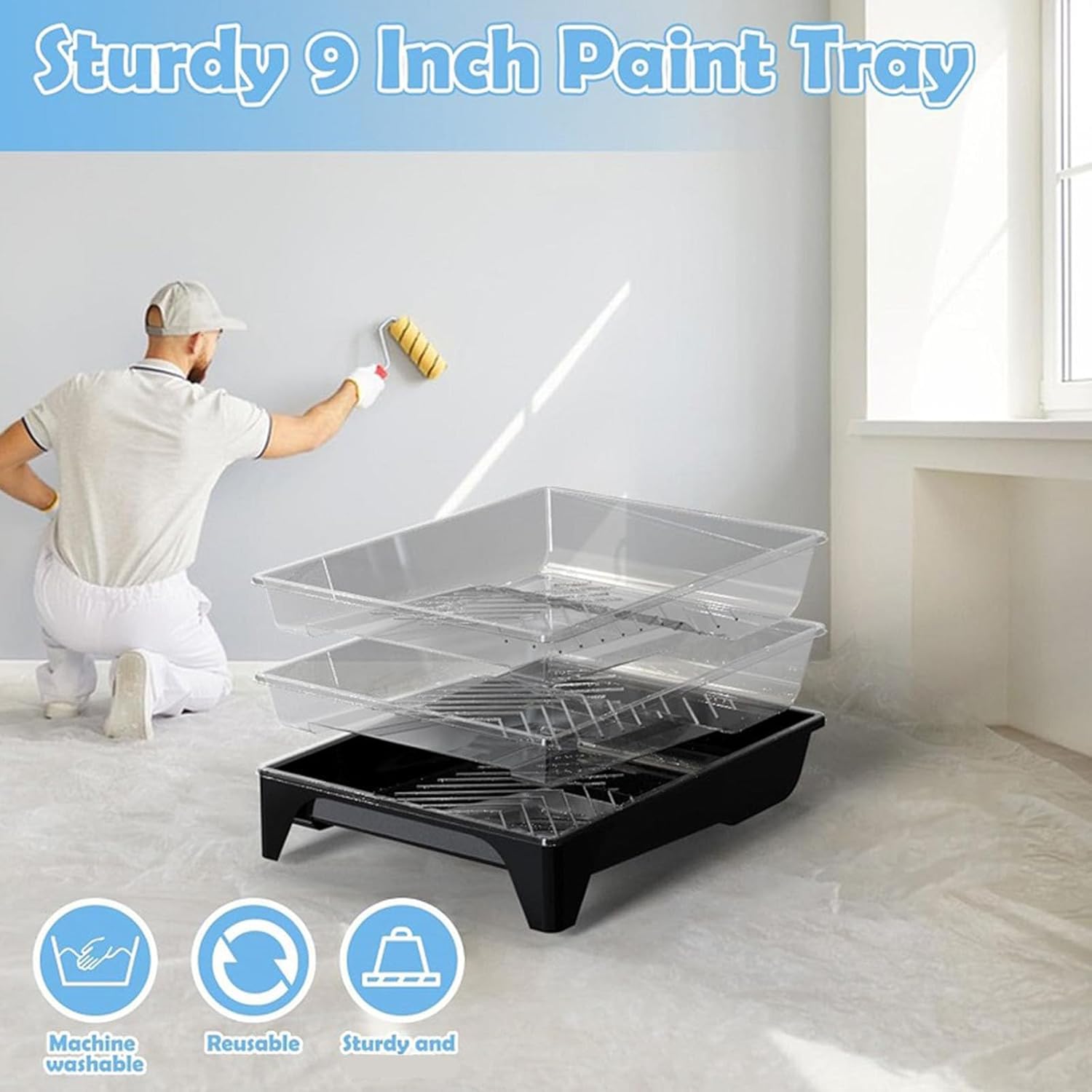 32-Pack Paint Roller Brushes Set, 4-Inch & 9-Inch Washable Polyester Rollers with Iron Handle for Smooth Coating Indoor Outdoor Use