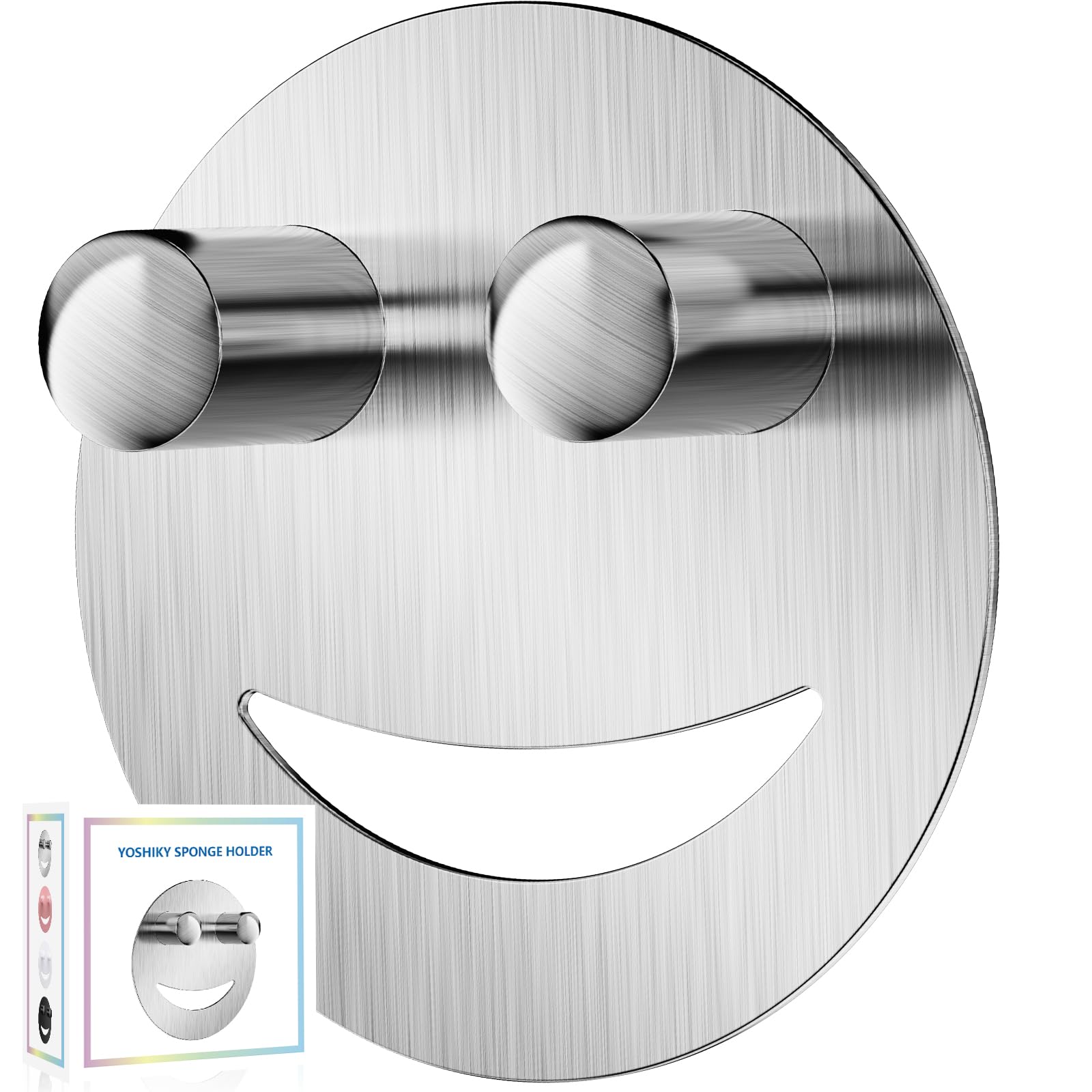 Stainless Steel Smiley Face Dish Sponge Holder Silver Sink Caddy Organizer Storage with Suction Cup for Kitchen Kitchen