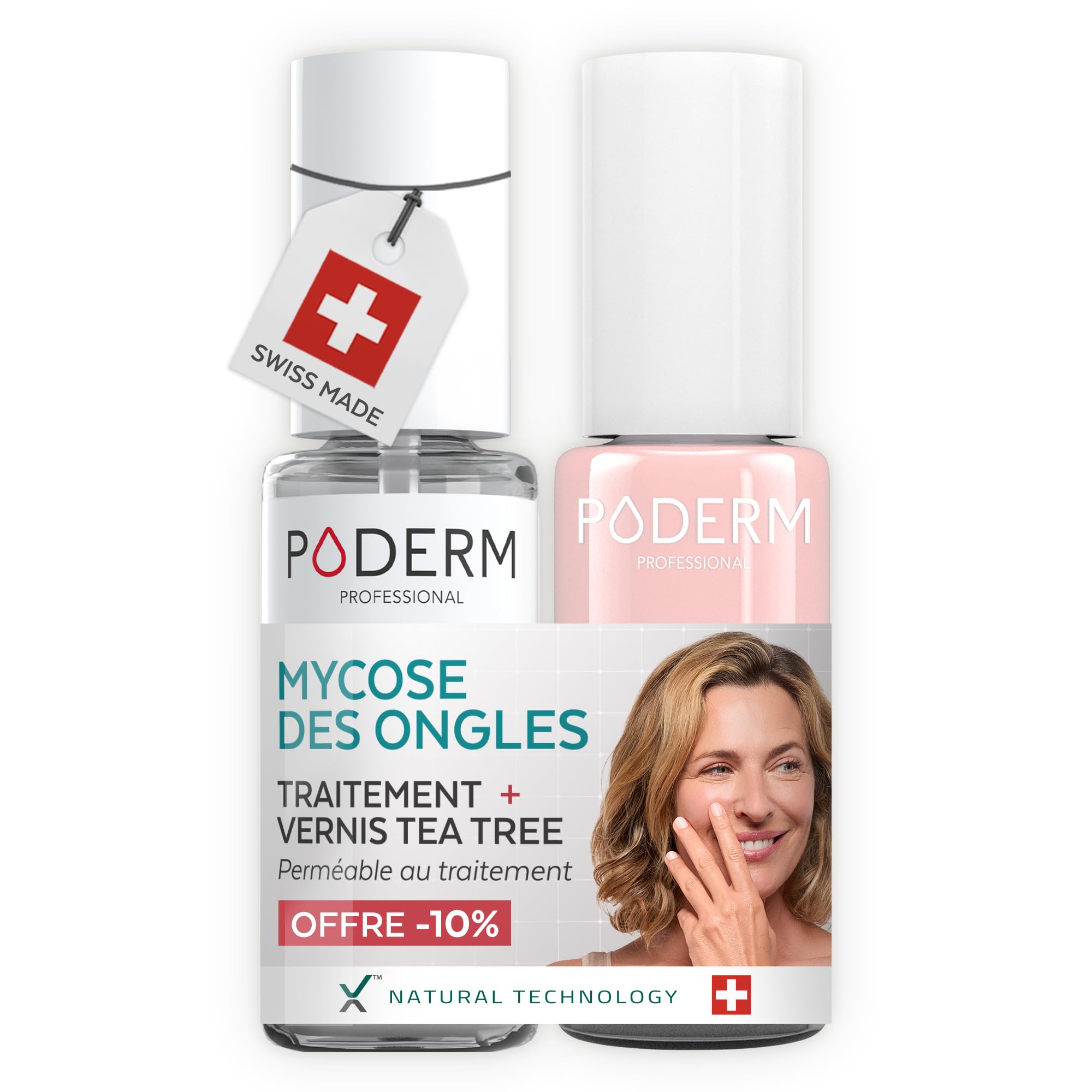 PODERM Sérum Mycose des Ongles + Vernis à Ongles Rose – Antifongique, Répare & Camoufle les Ongles Jaunis, pour des Ongles Visiblement Plus Sains | Développé par une Podologue | Swiss Made