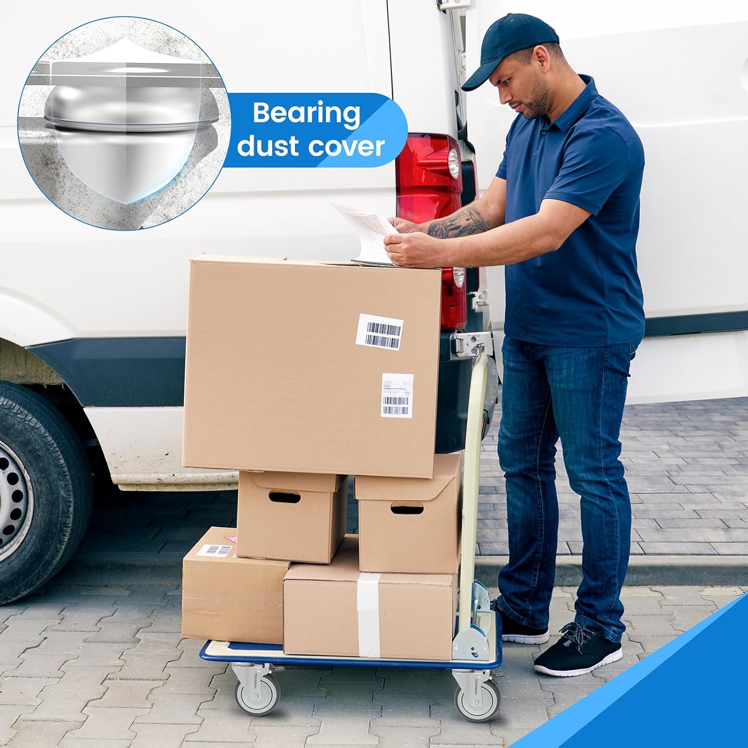 5 Inch Dual Locking Heavy Duty Caster Wheels Set of 4, for Carts Lockable Rubber Castor, Heavy Load 1350 Lb, Industrial Plate Swivel Wheel for Workbench, Toolbox, Hardware with Brake and Bearings