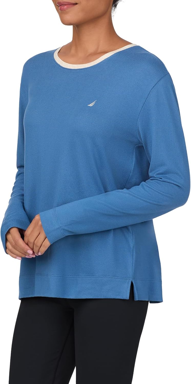 Nautica Womens Long Sleeve Crewneck Pajama Top - Lightweight, Soft and Cozy PJ Shirt - Sweater Knit Sleepwear & Loungewear - Image 2