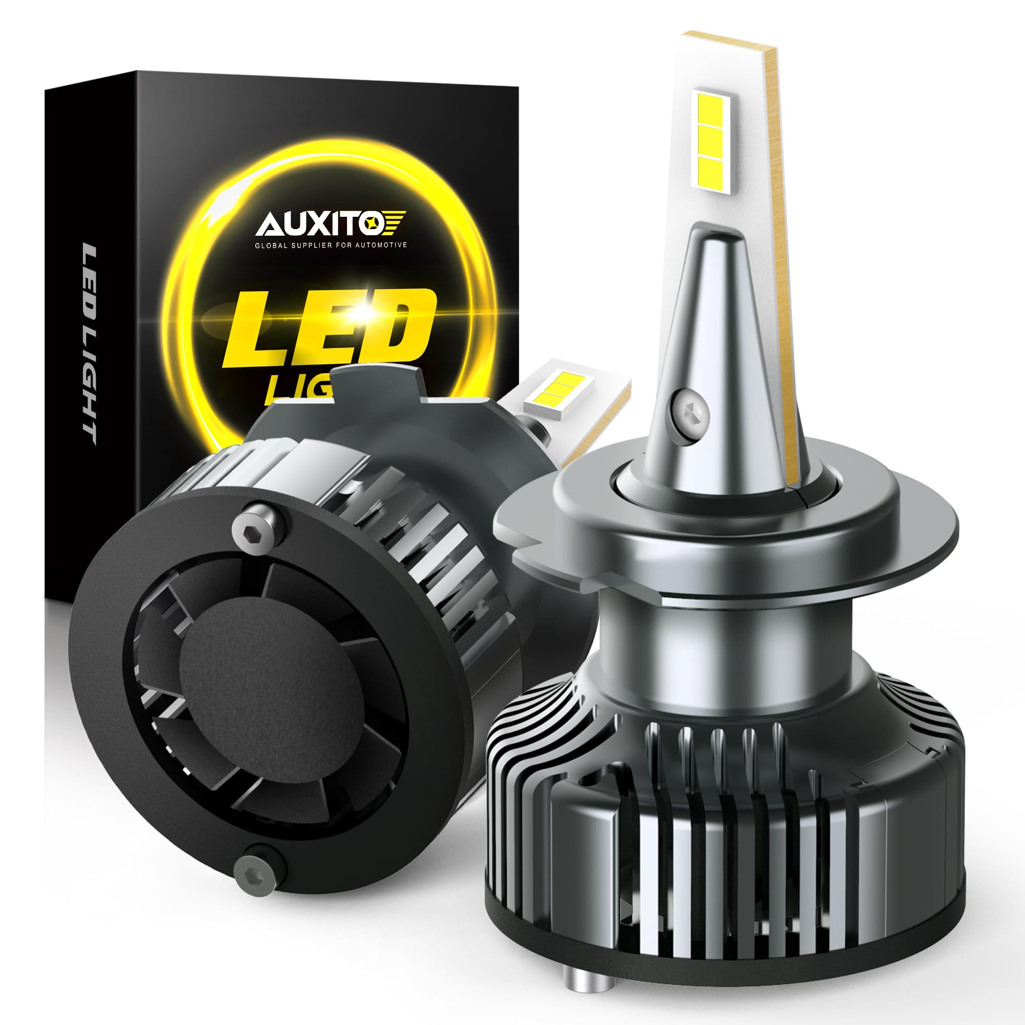 AUXITO H7 LED Bulbs 2025, 6000K Cool White CSP LED Chips, 700% Brighter 5 Mins Install, Plug and Play Fog Lamps Replacement, Pack of 2