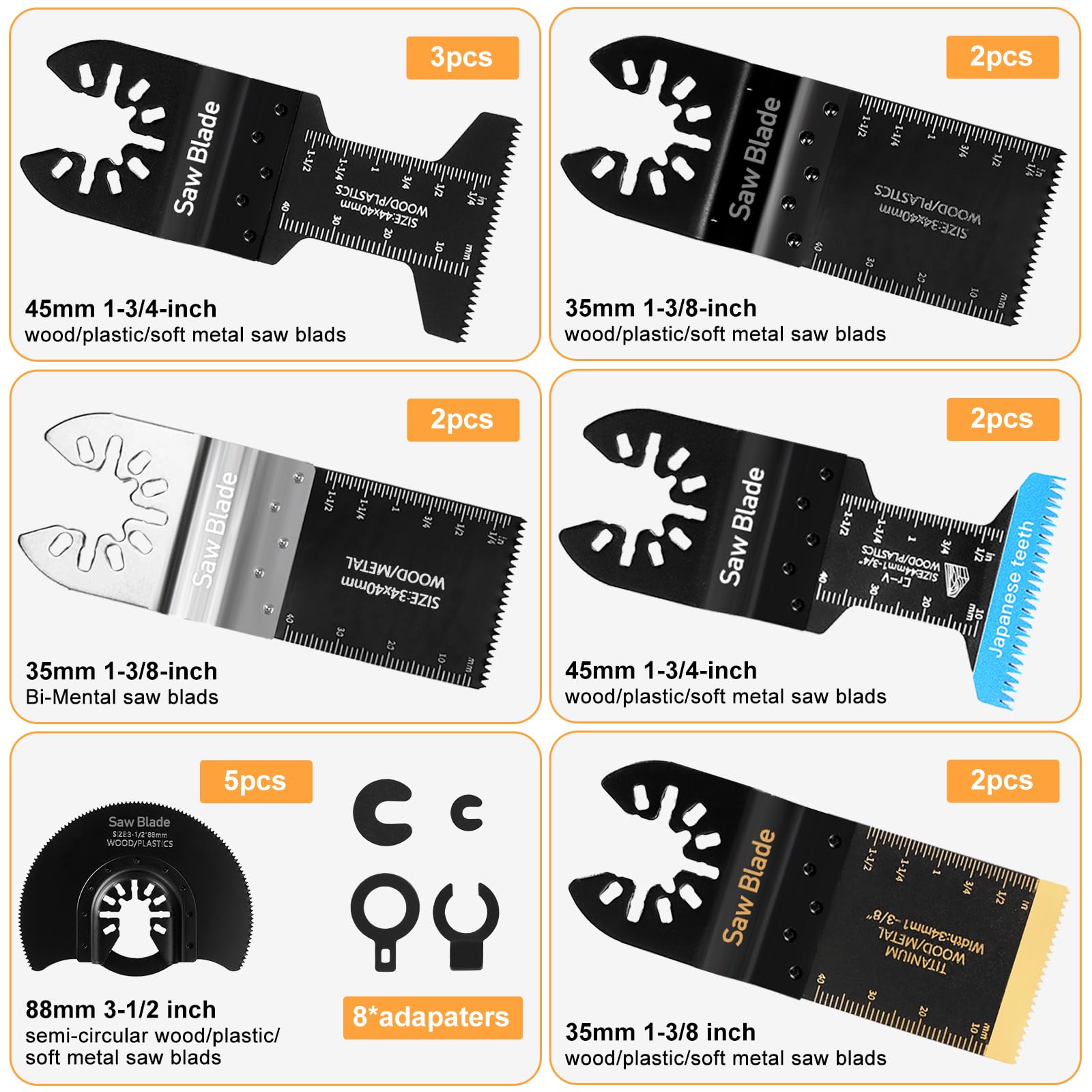 USHOP Hojas de Sierra Oscilante,Kit de Hojas de Sierra,Accesorios Multiherramienta Universal,Multiherramienta Oscilante Cuchillas,Kits de Accesorios Oscilantes para Múltiples Herramientas