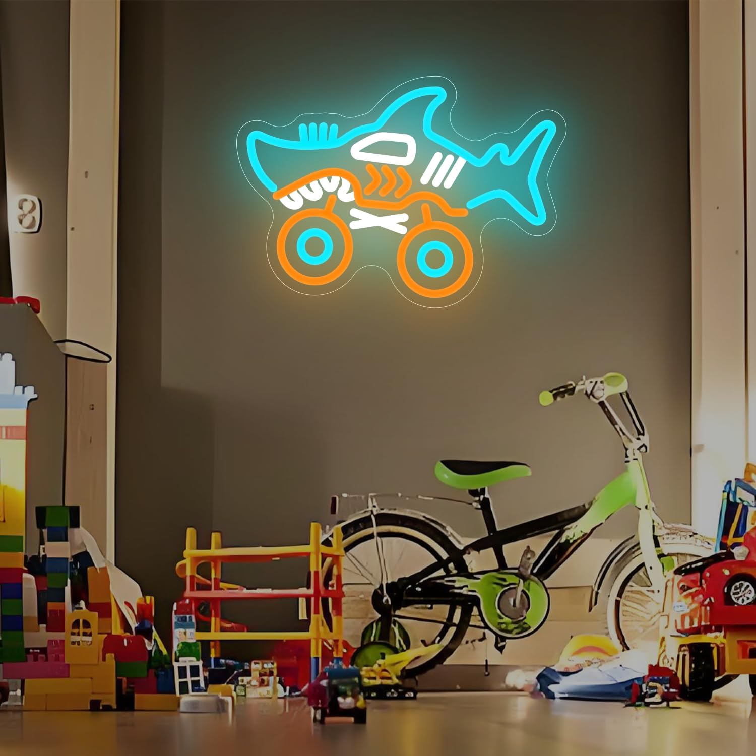 Shark Truck Neon Sign for Wall Decor Dimmable Monster Truck Light Monster Truck Room Decor for Boys Monster Truck Wall Decor for Bedroom Living Room Game Room Man Cave