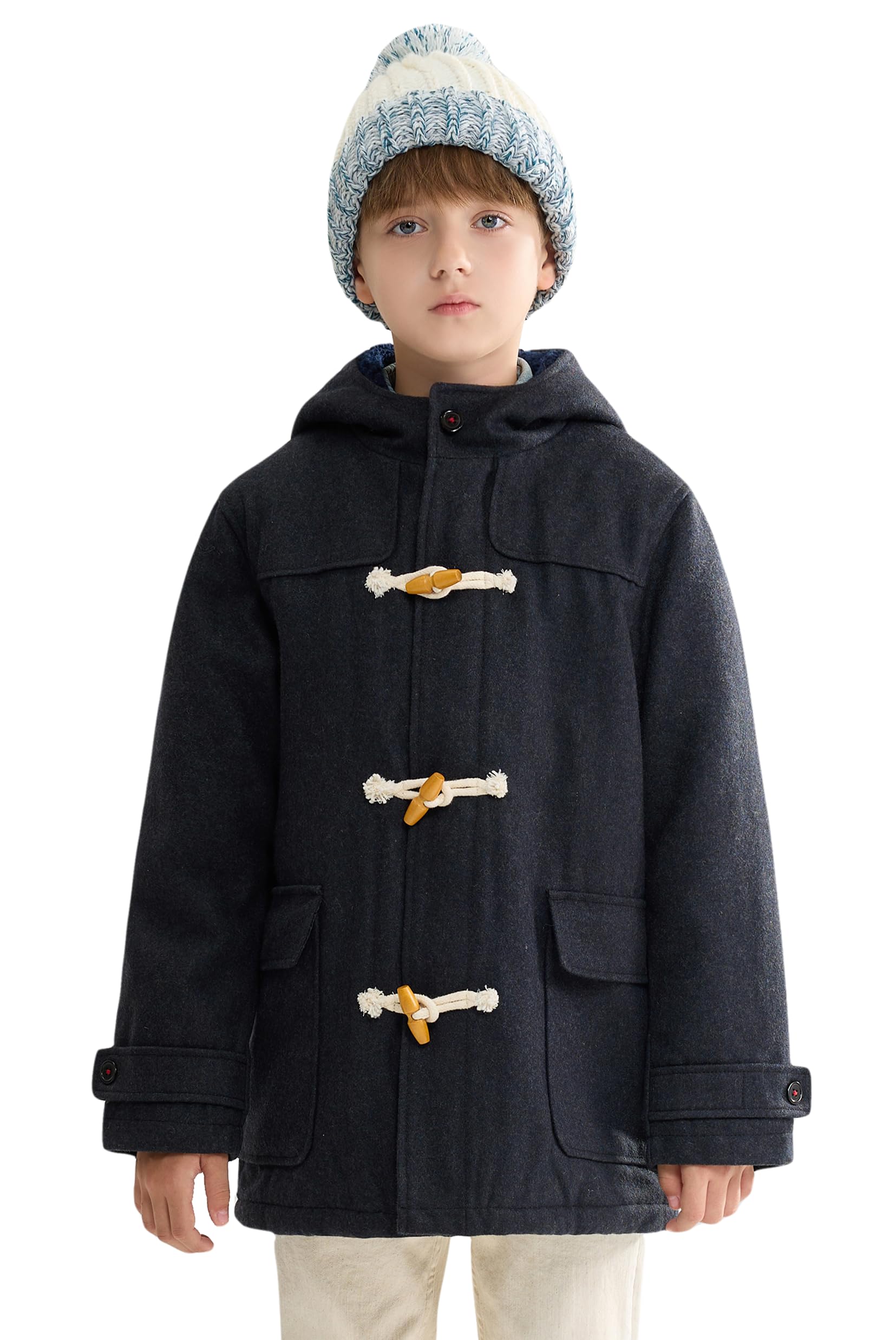 maoo garden Jungen Wollmantel Kinder Winter Schwere Sherpa gefütterte Dufflejacke Kapuzen Trenchcoat