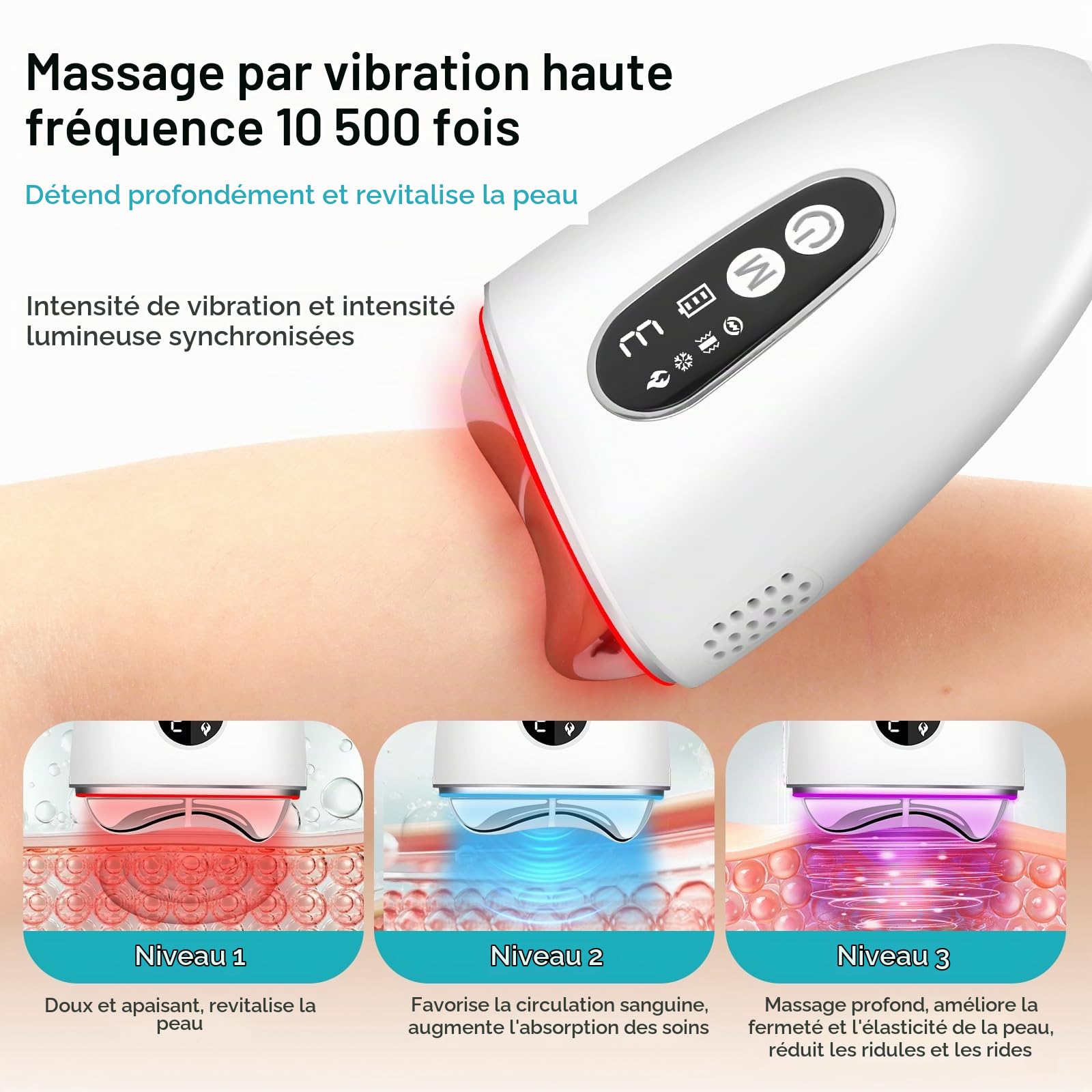 Appareil Anti Rides Massage Visage 4 Modes, EMS Guasha Électrique 4 en 1,Masseur Visage Lifting avec Froid Chaleur & Vibration,Masseur Facial pour Face Cou Anti-age Raffermissant