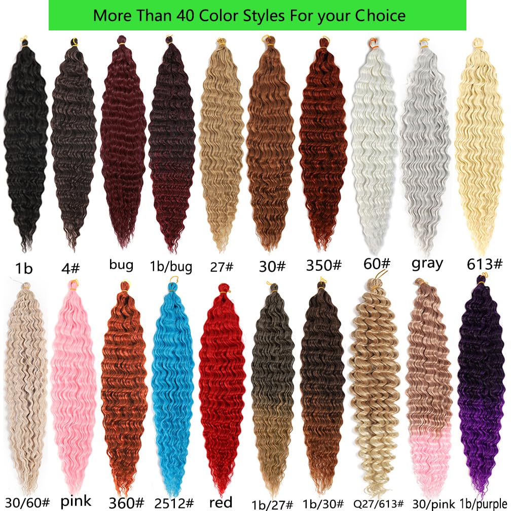Ocean Wave Crochet Hair 30 Inch Deep Wave Braiding Hair Black Long Curly Crochet Braid Hair Extensions(1B-6Pcs)