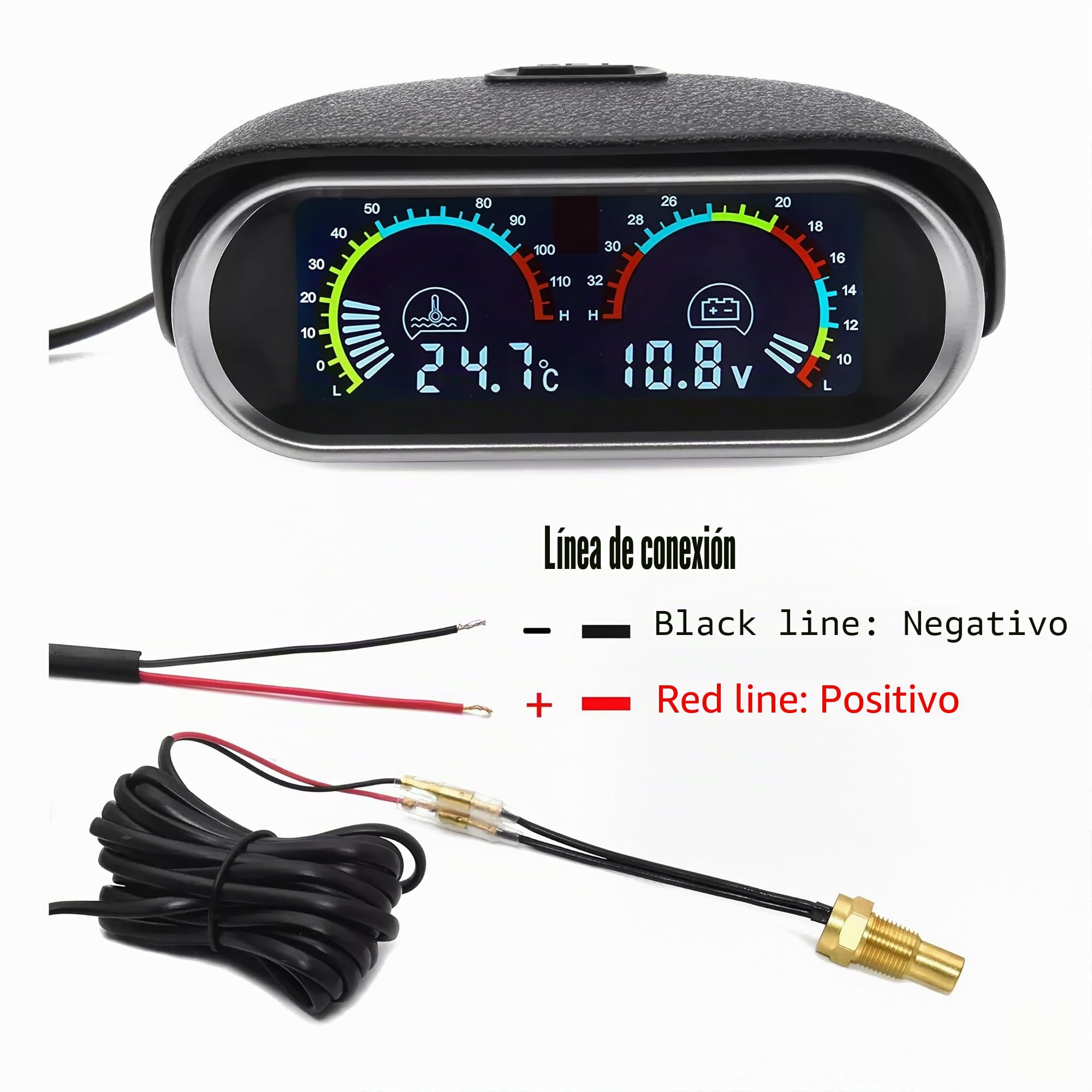 Kit de medidor de temperatura de agua para automóvil Letgoing - Medidor de temperatura de agua digital 10-120°C, voltímetro CC 9-36V, tubo de conexión de temperatura de agua de aluminio azul, sensor
