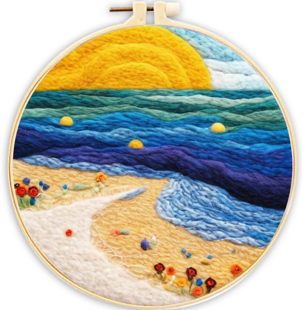 3 Sets Wool Felt Sets Seascape Scenery Needle Felting Kits DIY Handmade Wool Felt Painting Kits Home Decor Needle Felt Starter Sets Gifts with Instructions and Foam Pad for Beginners (Blue)