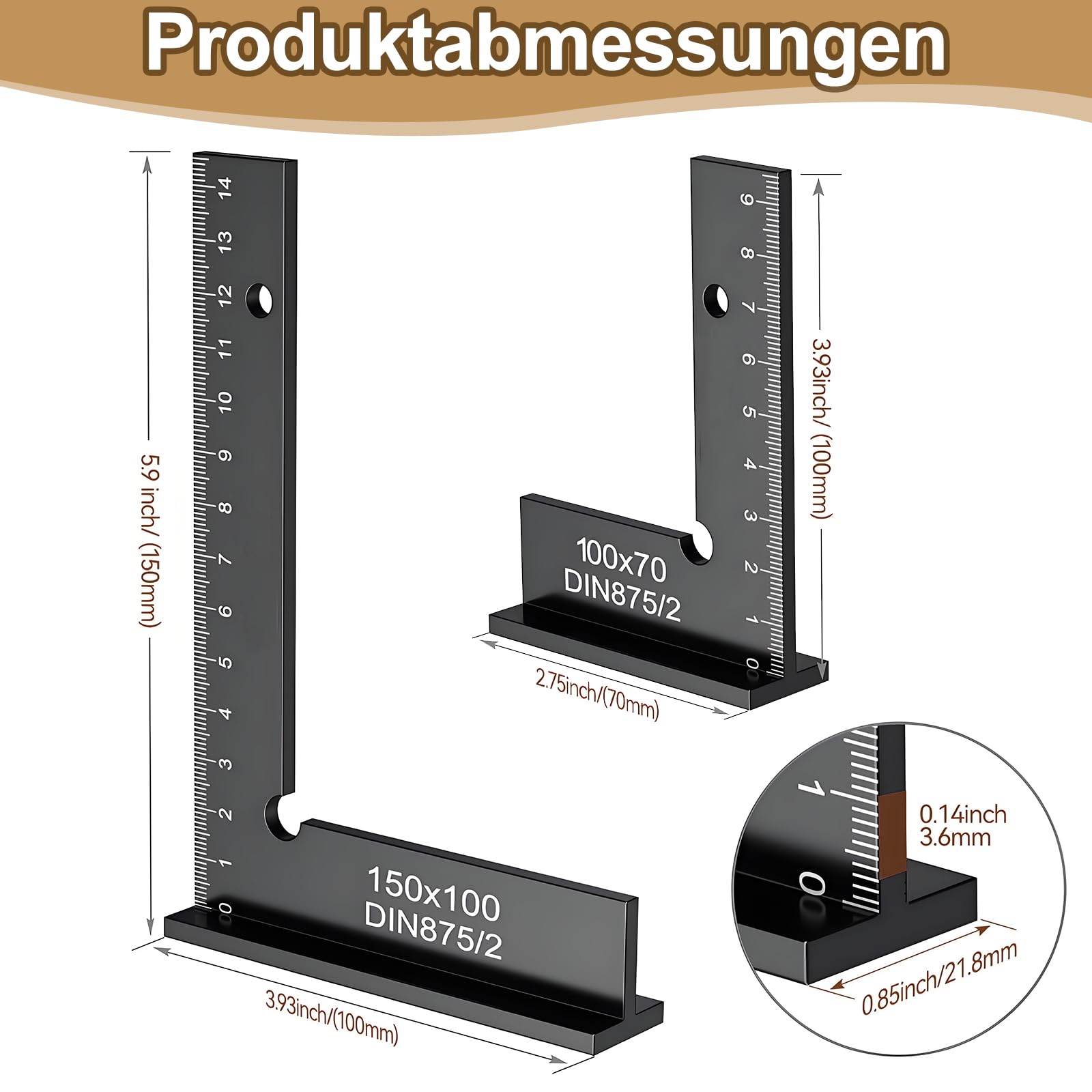 Schlosserwinkel Set 2 Stück, 90° Anschlagwinkel mit Größen 100 x 70mm und 150 x 100mm – für präzise Arbeiten im Metallbau und Werkstatt