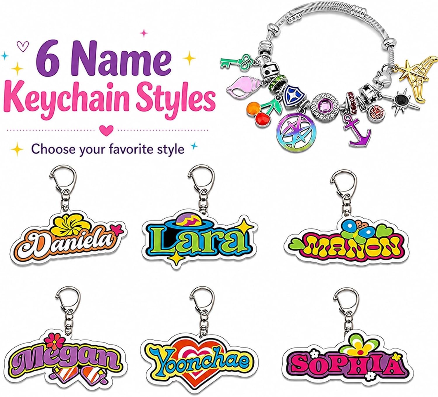 for K-Pop Merch Bracelets for Women Fans 6 Names Style Keychains | Kpop Adjustable Friendship Bracelets Include Symbolic Names Keychain Music Festival Concert Outfit Jewelry Accessory Gift Set