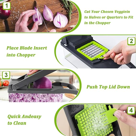 Vegetable Chopper Manual Food Slicer Dicer | Interchangeable Blades, Grater, Julienne, For Onion Potato Salad, Kitchen Tools & Gadgets
