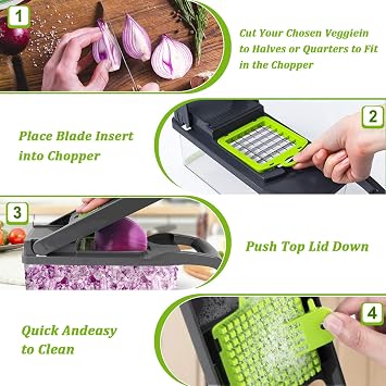 Vegetable Chopper Manual Food Slicer Dicer | Interchangeable Blades, Grater, Julienne, For Onion Potato Salad, Kitchen Tools & Gadgets