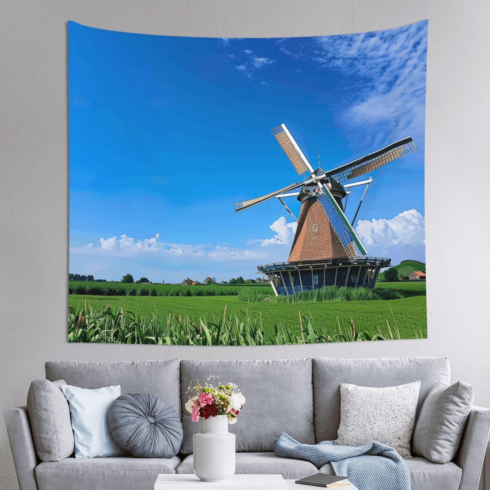 Tapiz azul de molino DUWAA de 60x51 pulgadas para decoración estética de pared en dormitorio 8