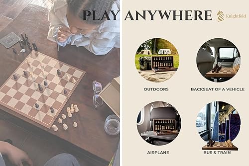 Miniatura 11 de Knightfold Juego de ajedrez y damas de madera magnética