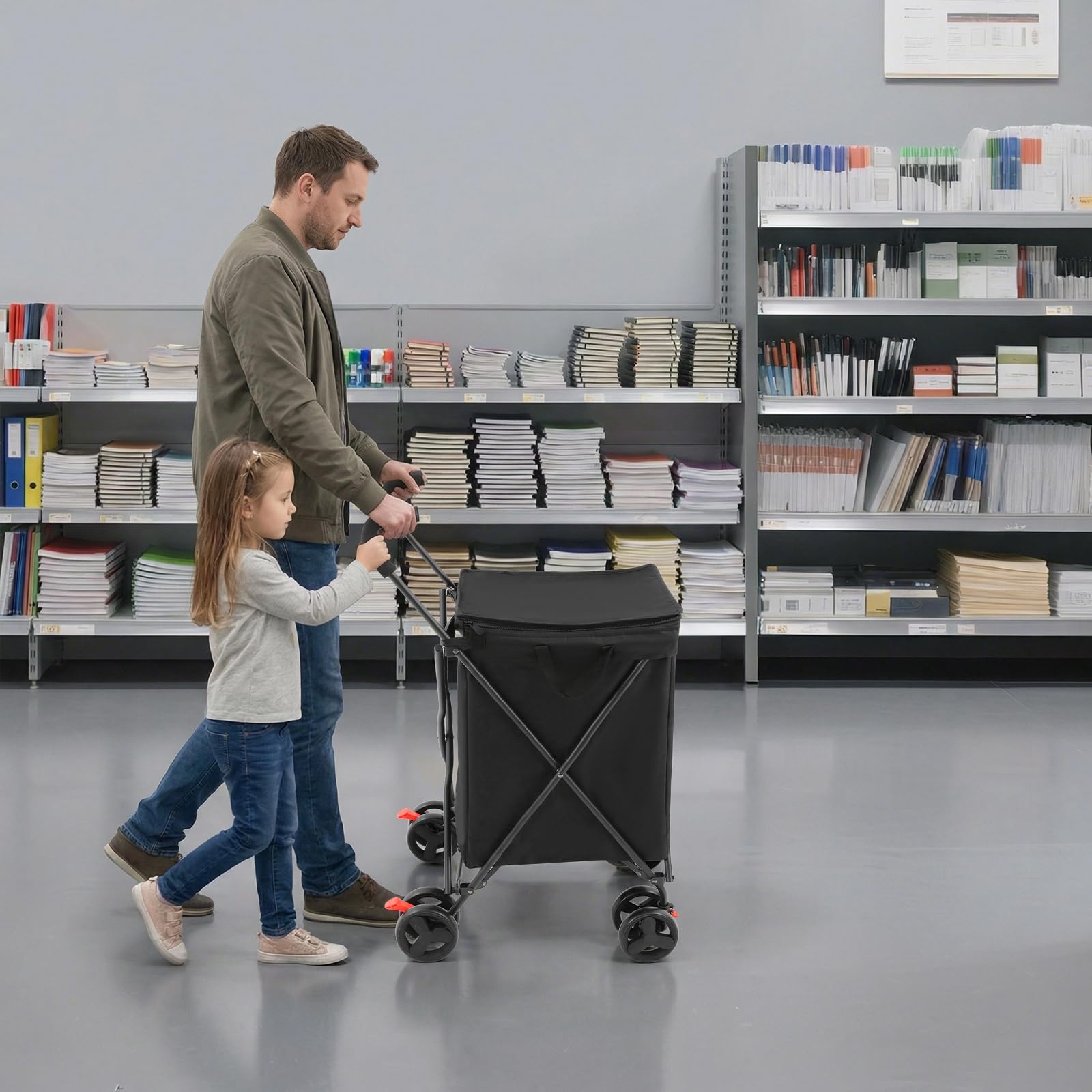 Carro de la compra plegable con ruedas, carrito de la compra plegable para supermercado y exterior, 38 l, gran capacidad, 70 kg, con gancho de lino y bolsa de almacenamiento, color negro