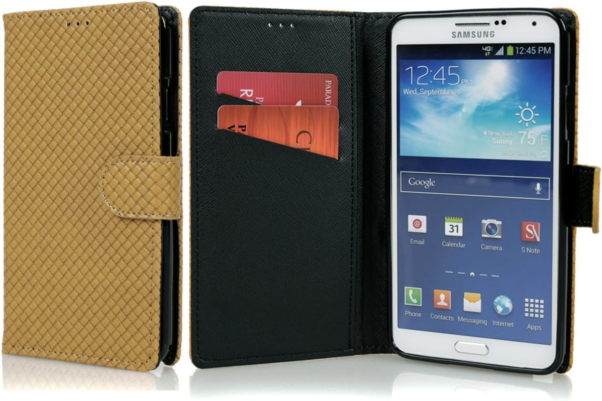 MISOZO Veneta Pattern PU Leather Wallet Case for Samsung Galaxy Note 3 III - Yellow