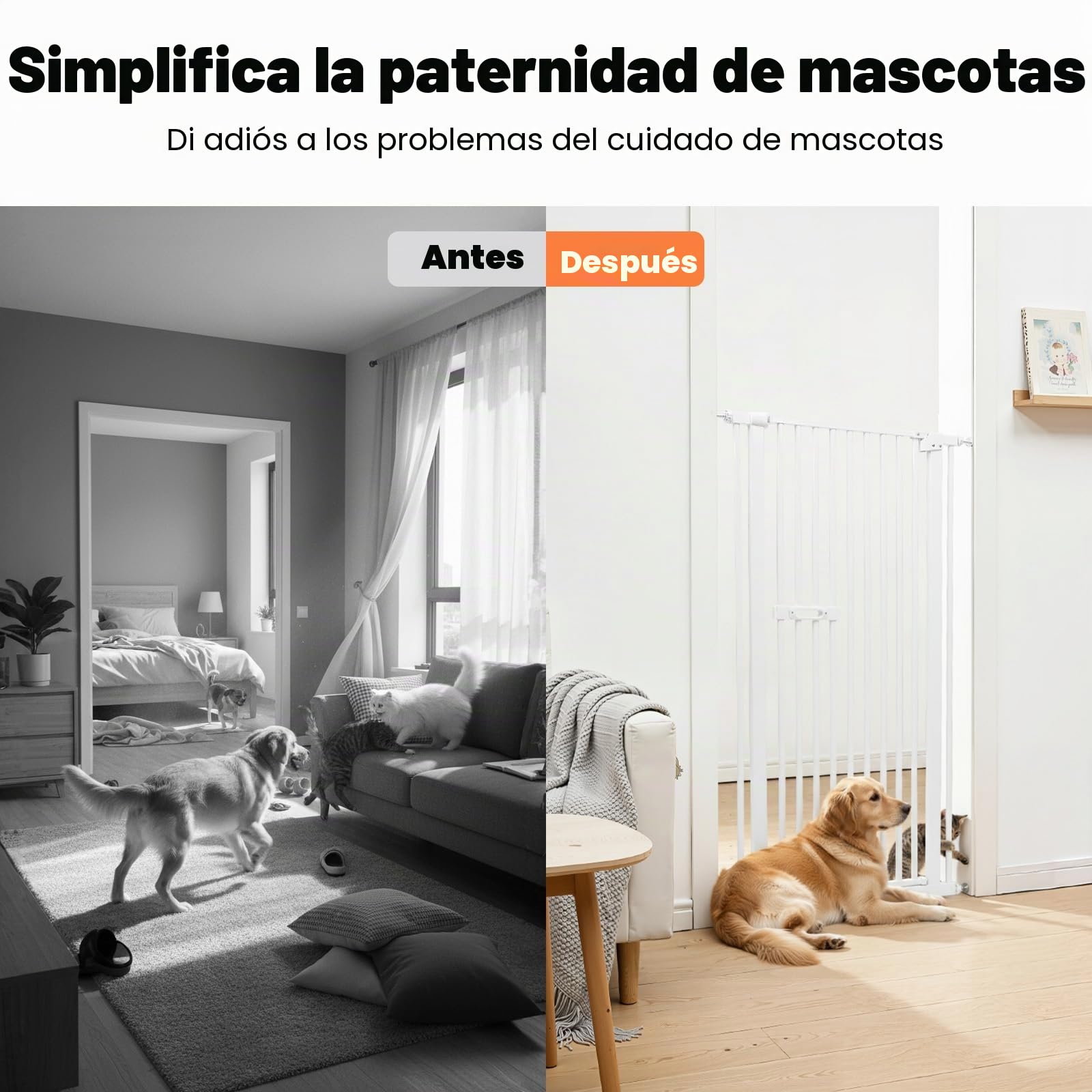 Puerta De Mascotas Ajustable En Altura Extensible, Puerta De Protección Para Perros Y Gatos, Rejilla De Seguridad Para Puertas, Acero Al Carbono, Blanco