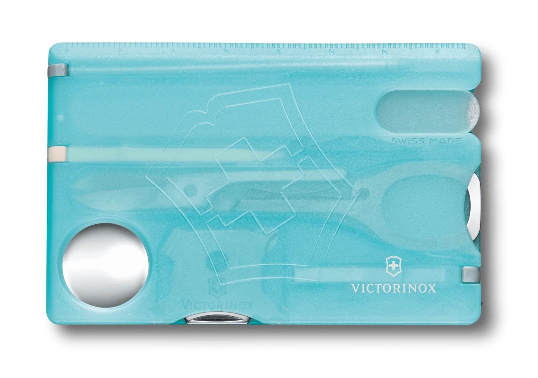 Victorinox Taschenmesser Swiss Card Nailcare (13 Funktionen, Glas-Nagelfeile, Schere), eisblau transparent B1