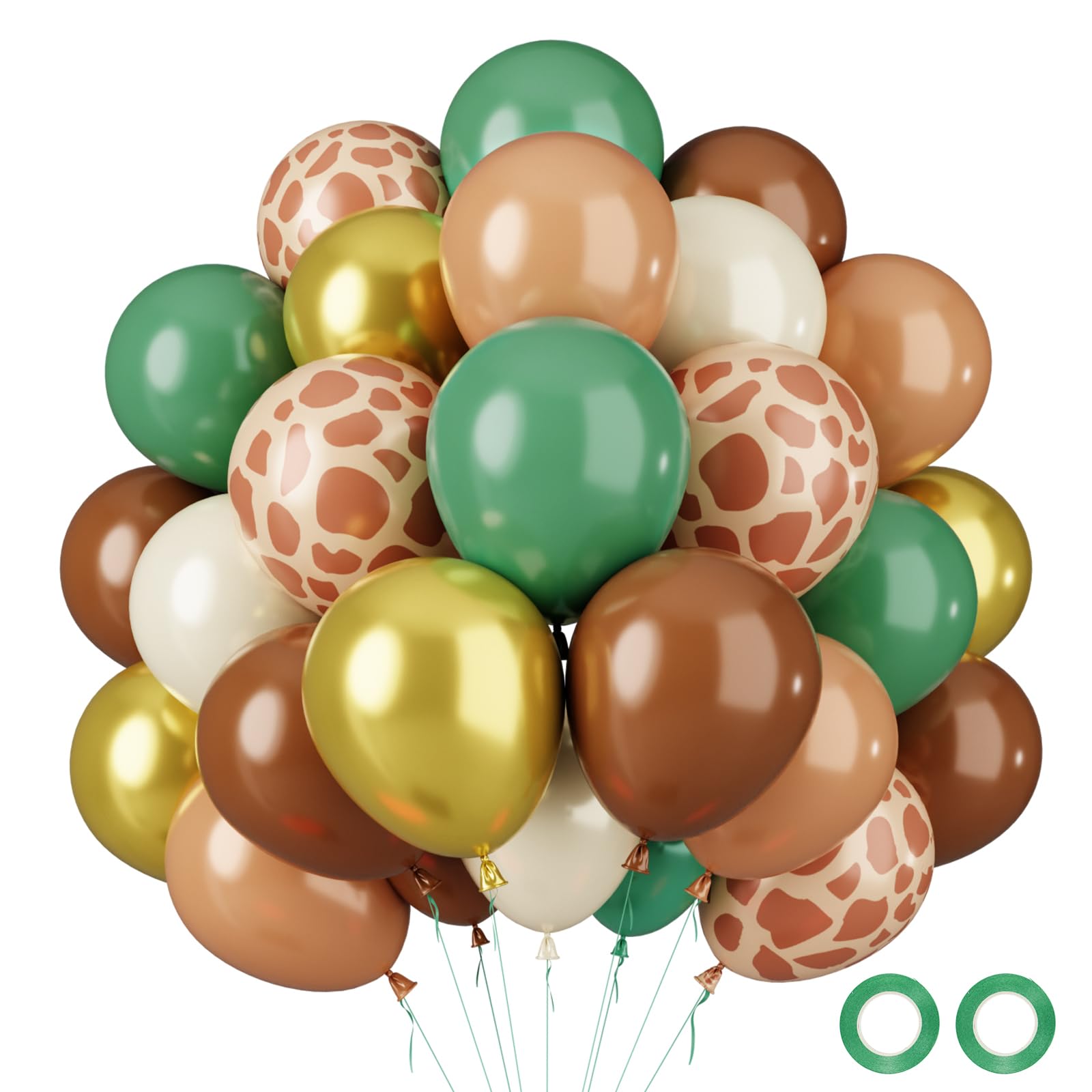 62-Piece Deer-Print Green and Brown Balloon Bouquet - 12-Inch - Themed Balloon Bouquet — image 1