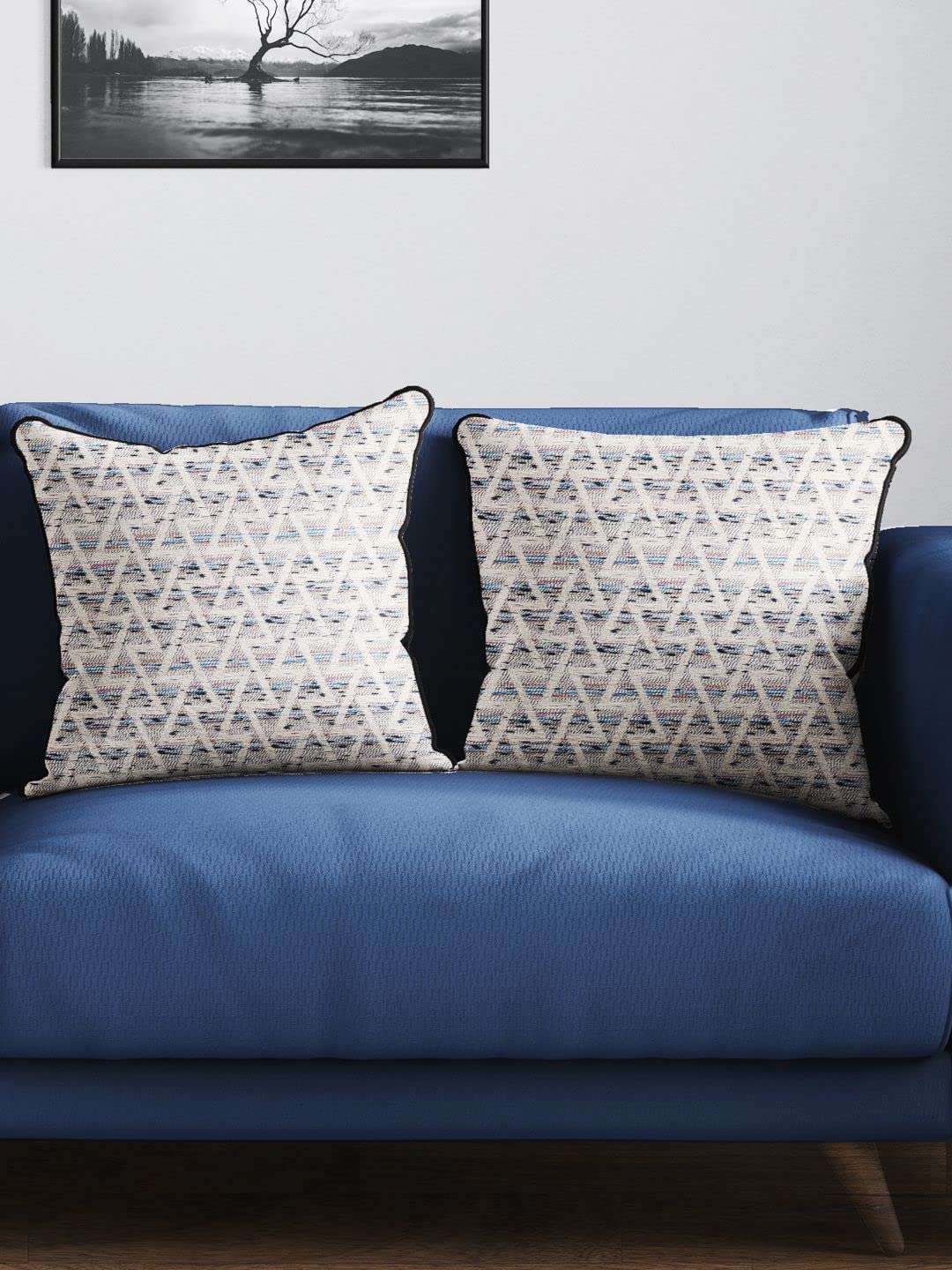 Bianca Decorative Hand Loom Cotton Jute Cushion Covers -2pc 16 X16 Set (Handmade) - Cushion Covers with Back Zipper Pattern Handmade-Beige/Multi