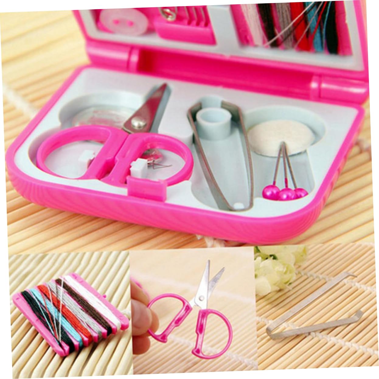 Gatuida Mini Travel Sewing Kit Set for Adults Boys and Girls Compact Box Scissors Needles Buttons Thread Pins for Home Car Travel Color