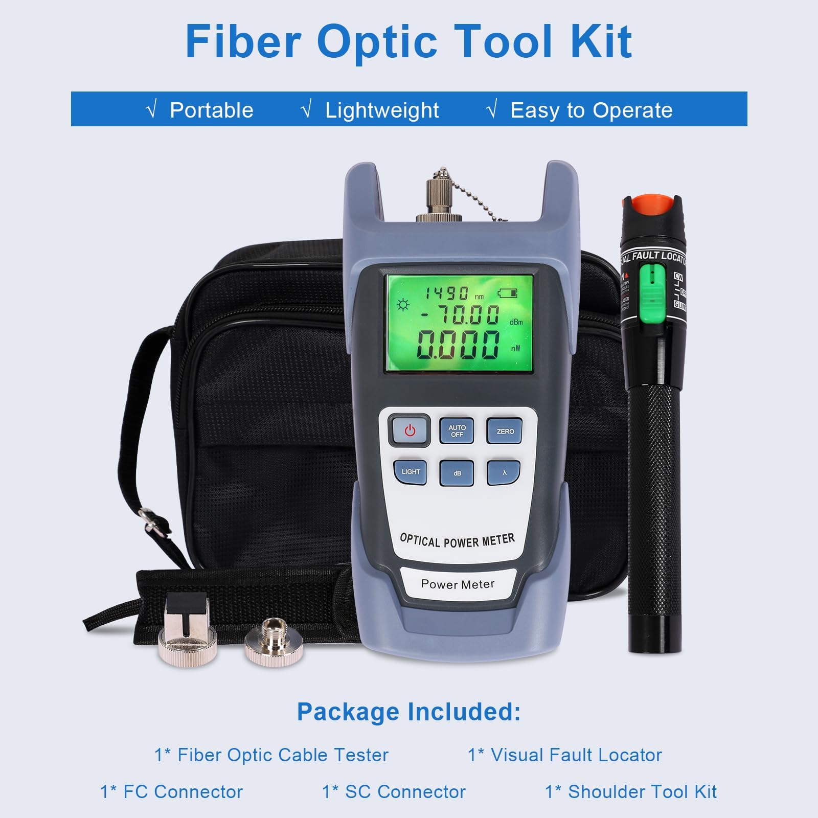 2-in-1 FTTH Glasfaser Tester Werkzeugsatz, Glasfaser-Leistungsmesser 70dBm ~ + 10dBm, 30 MW Glasfaser-Visual Fault Locator, VFL-Glasfaser-Teststift