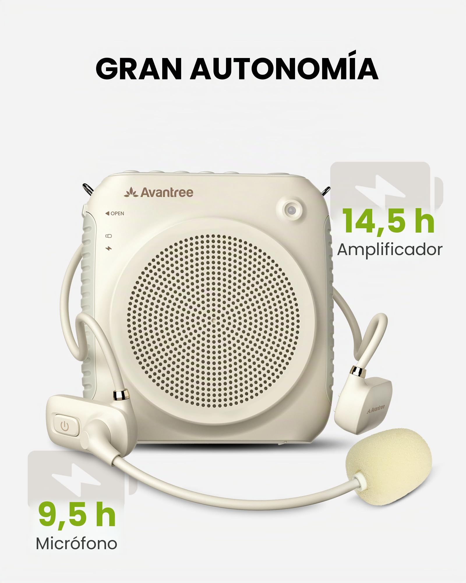 Avantree VoxAmp Lite – Amplificador de Voz Inalámbrico para Profesores y Aulas, Habla Mientras Reproduces Audio Bluetooth, Altavoz de 15W con Micrófono de Diadema, Grabación y Reproducción USB