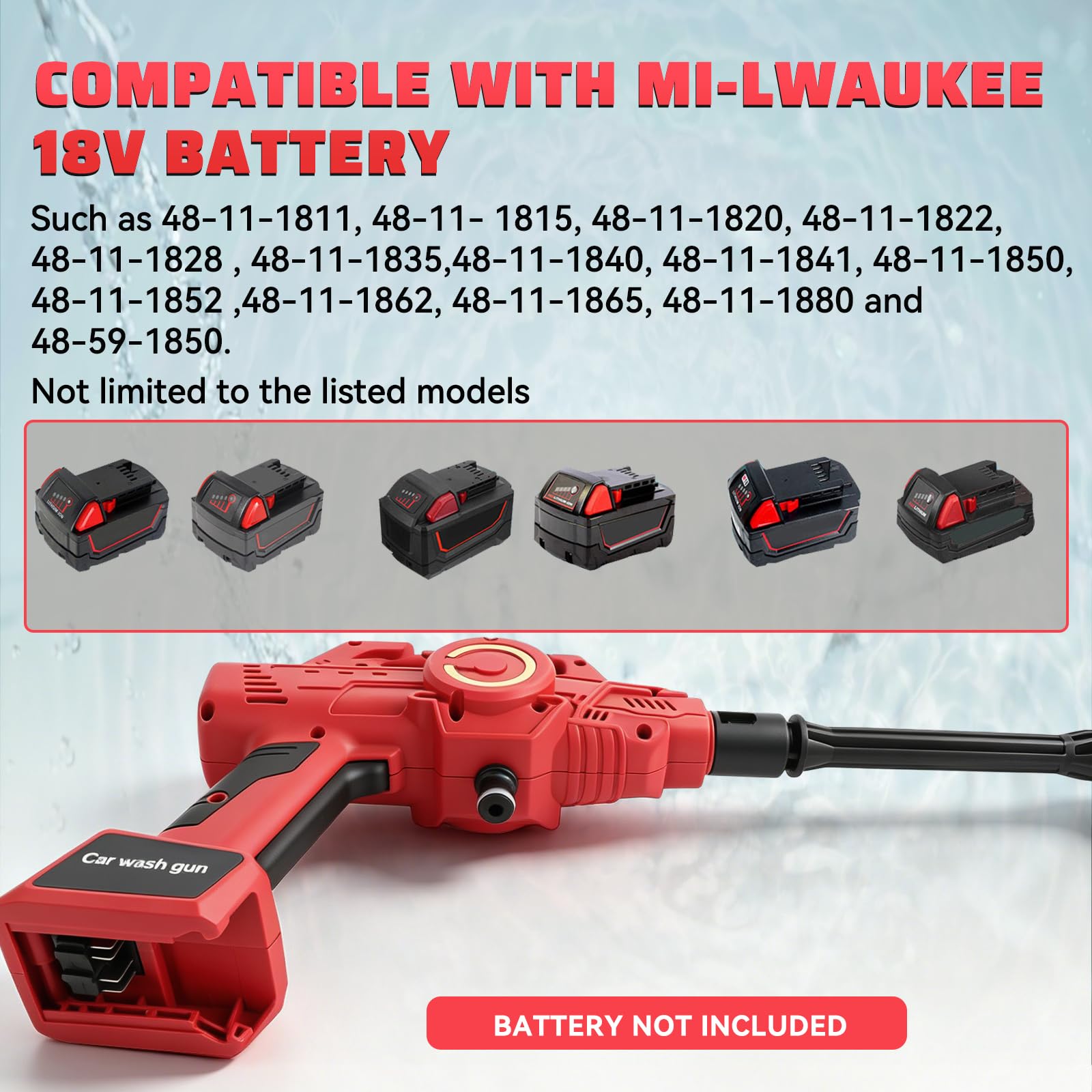 Idropulitrice senza fili compatibile con Milwaukee m18, 21000 giri/min, 69 bar, portatile, con ugello 6 in 1, per la pulizia di pavimenti, recinzioni e pareti dell'auto (rosso)