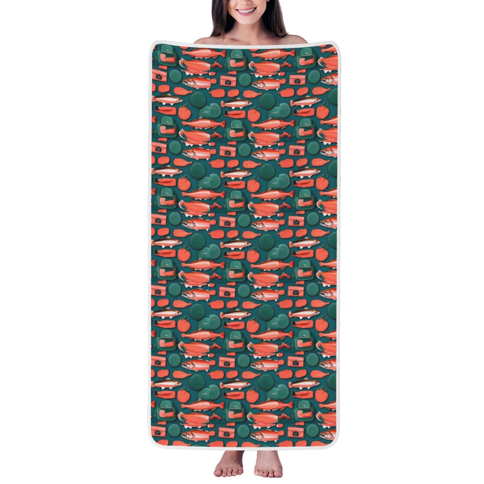 JBJGKHLP Salmon Pattern Print Women Men Couples Coral Velvet Bath Towel Ultra-Soft For Home Bathroom Travel