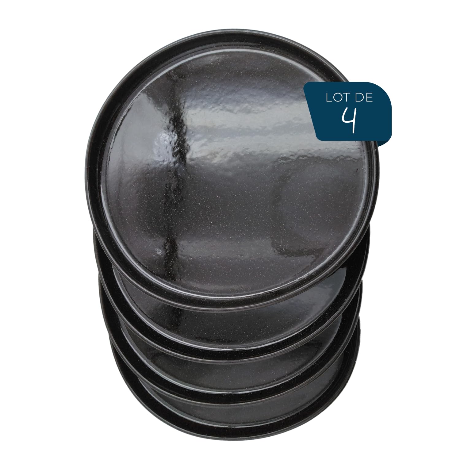 Lot De 4 Assiettes Plates En Céramique - 25 Cm, Rouge Moucheté, Fabriqué En France