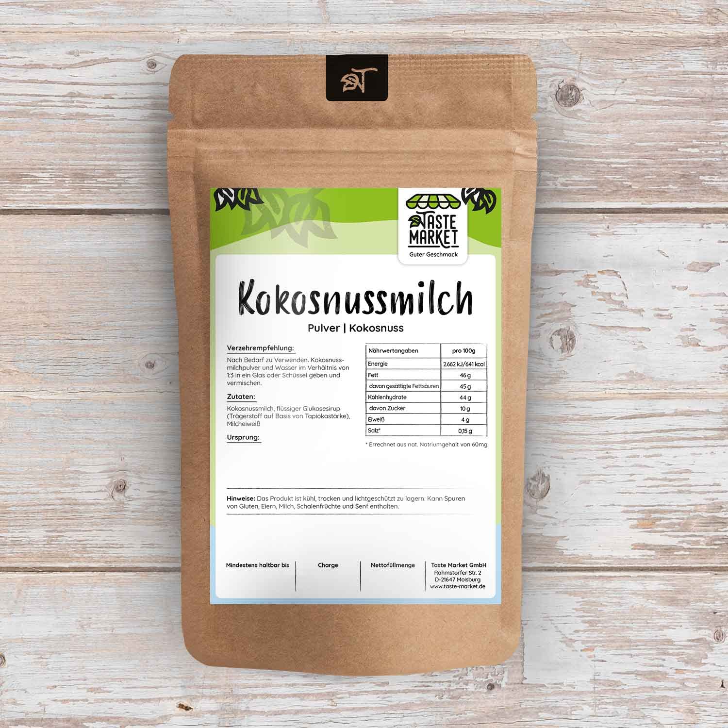 Kokosmilchpulver 1kg – Sprühgetrocknetes Kokosnussmilch Pulver – Gut Löslich & Cremig – Ideal für Kochen Backen & Getränke – TASTE MARKET