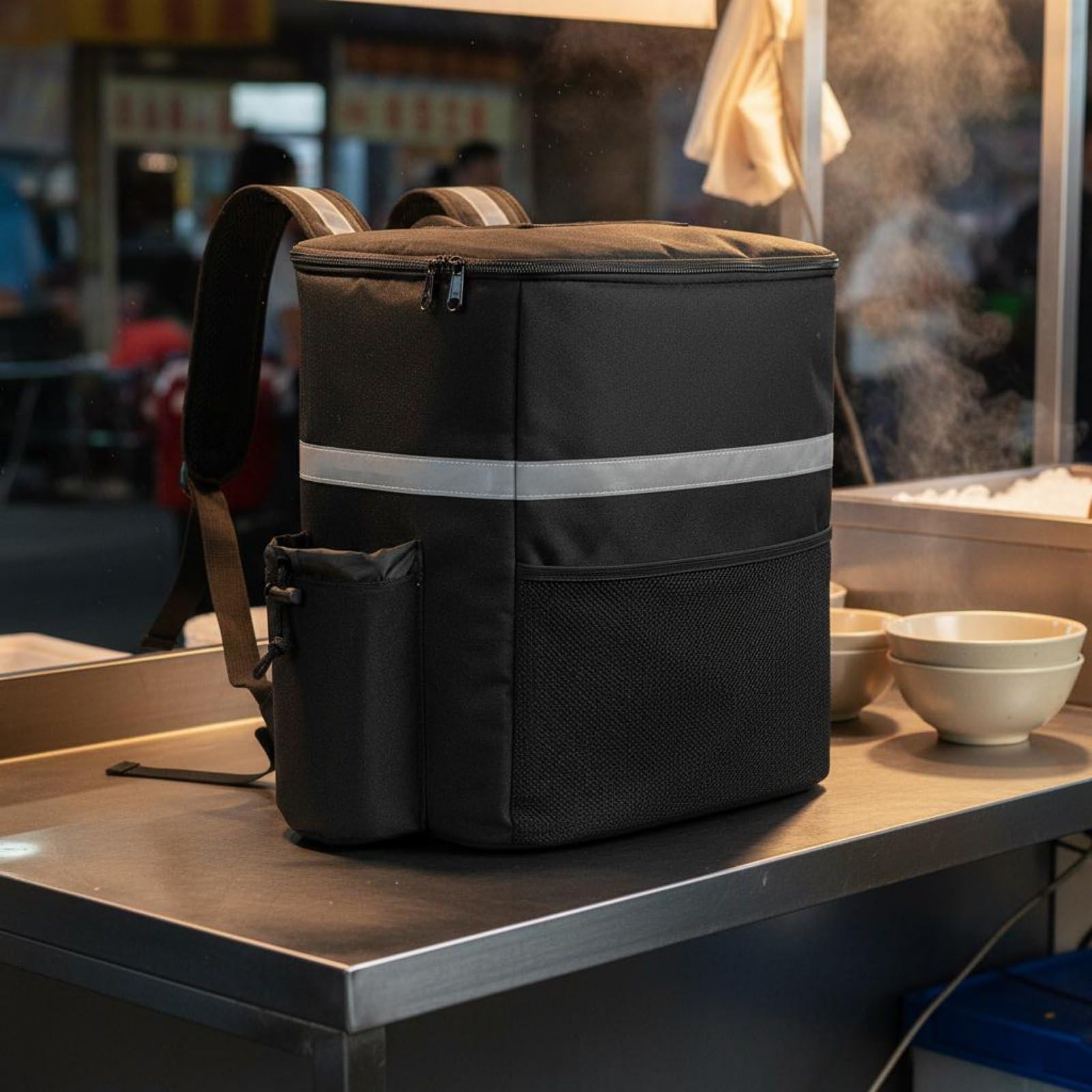 Glacière Portable Sac Isotherme Sac à, Noir, Noir Avec Bandes Réfléchissantes Argentées Avec Extension