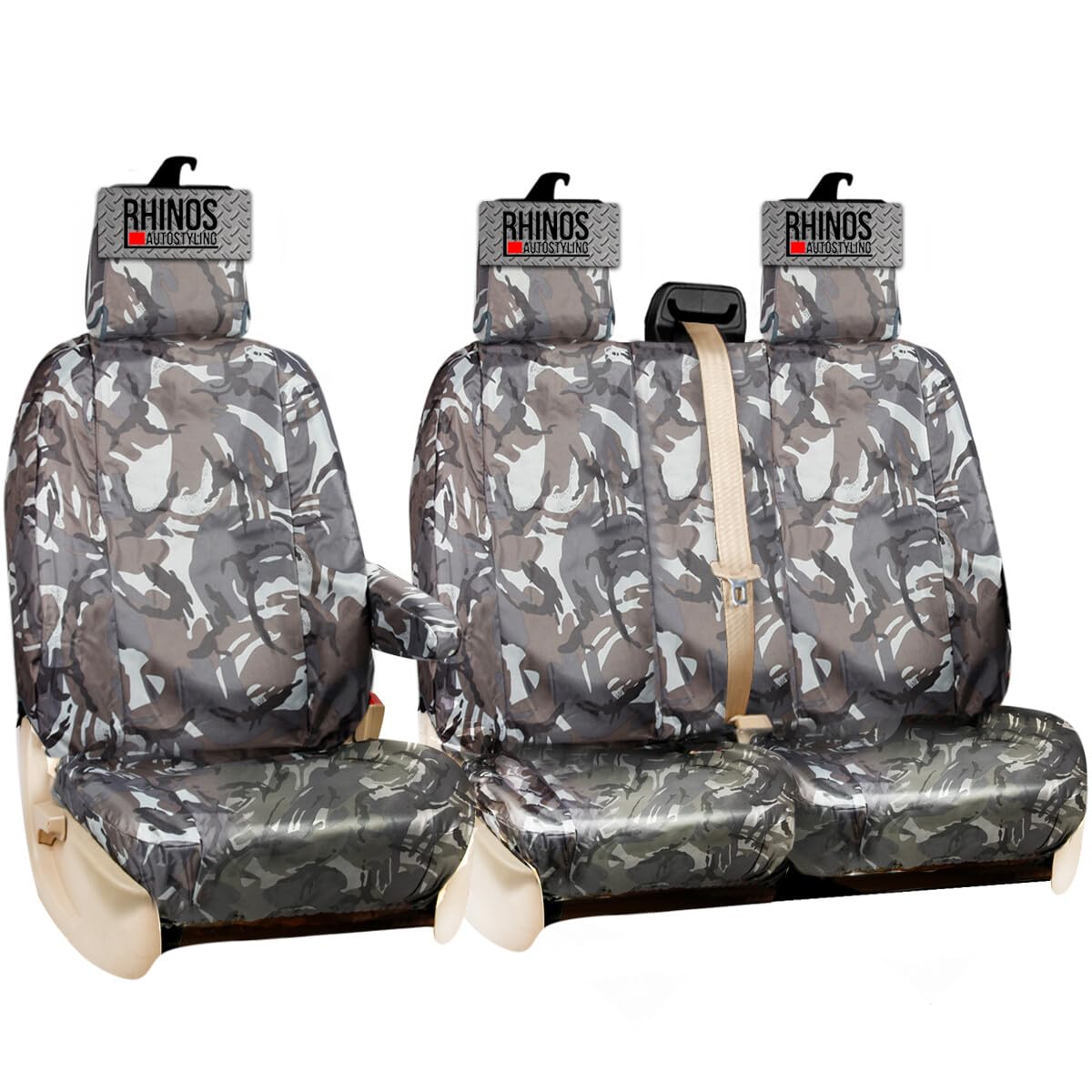 rhinos autostyling Van Seat Covers for Ford Transit Custom SWB Fully Tailored Heavy Duty 2013 Onward Breathable Waterproof Nylon Snug Warm Grey CAMOUFLAGE