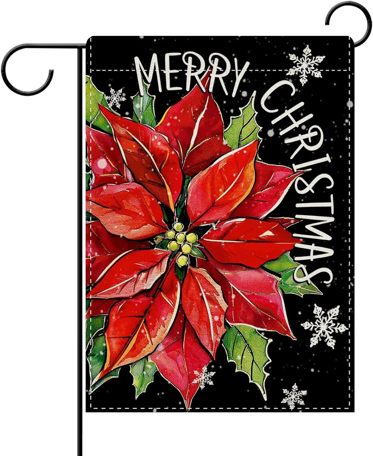 Dyrenson Merry Christmas Poinsettia Flower Decorative Garden Flag, Xmas Floral Snowflake Yard Outside Home Decoration, Winter Holiday Burlap Outdoor Small Decor Double Sided 12 x 18