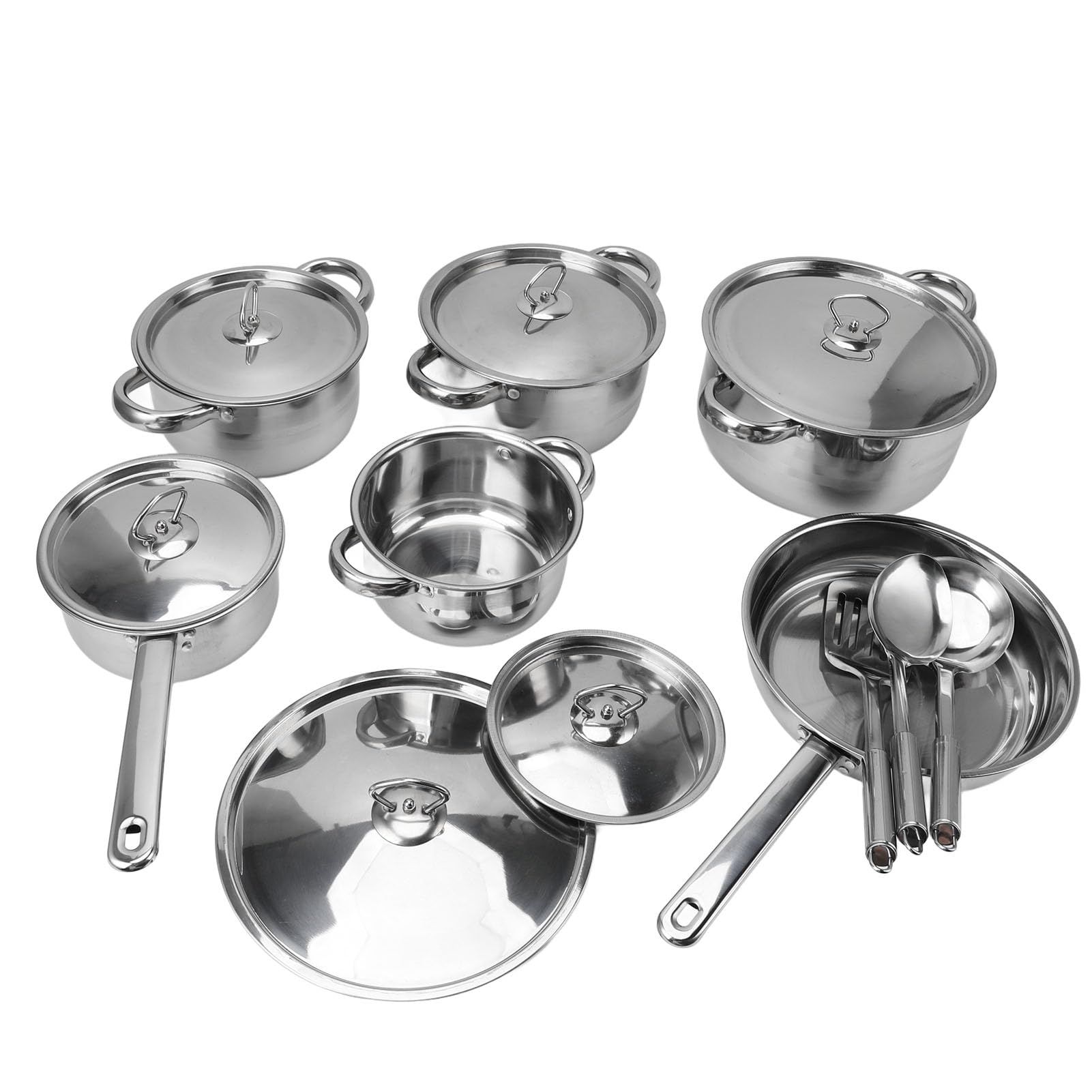 Dioche Juego de Ollas y Sartenes de Acero Inoxidable Juego de Utensilios de Cocina de Primera Calidad para Cocinar en el Hogar de Utensilios de Cocina Duraderos con Ollas para
