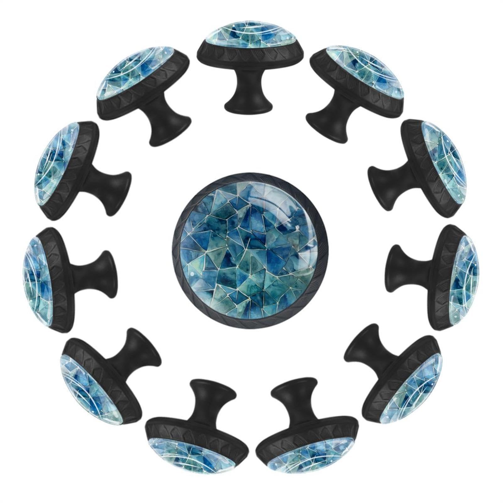 Boutons de tiroir en verre de cristal transparent bleu pour placard de bureau et cuisine