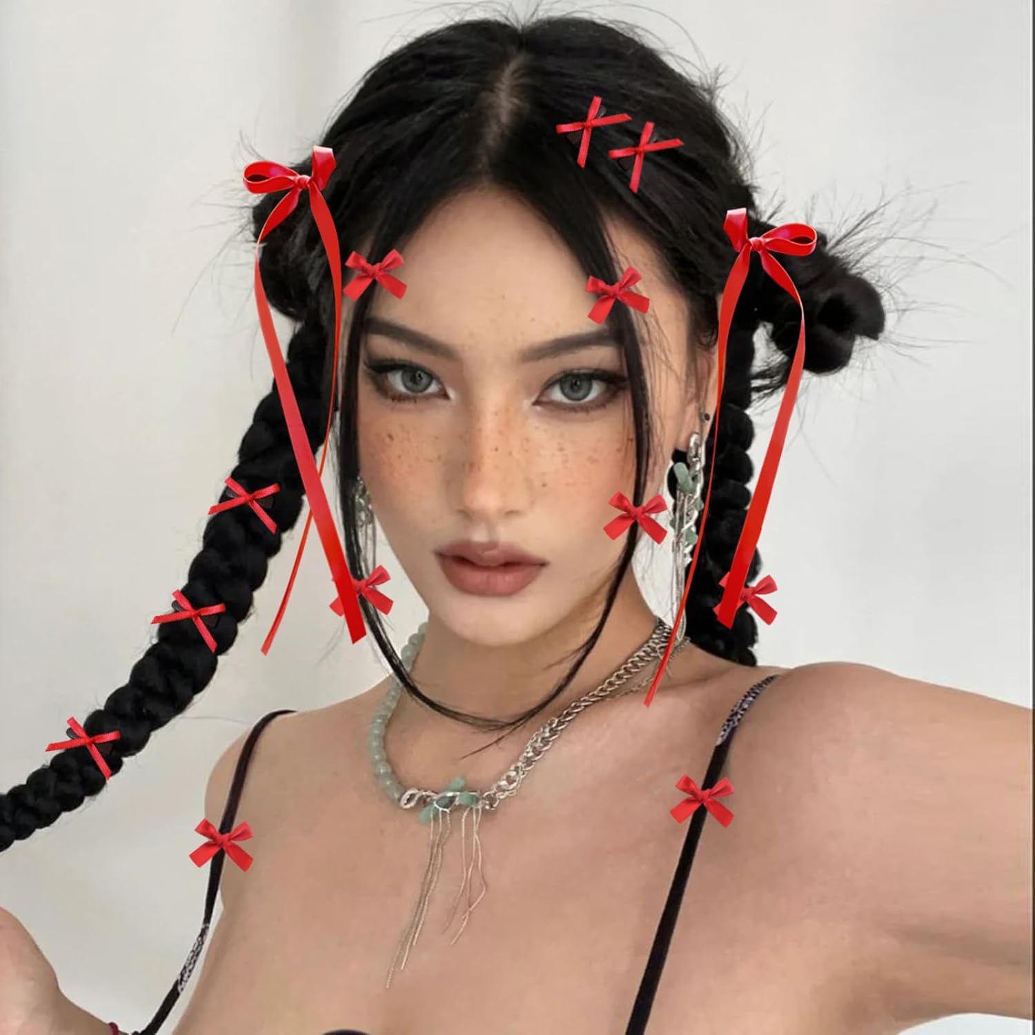 Mini Hair Bows for Women Girls Cute Hair Clips Small Alligator Long Tail Hair Ribbon Accessories -3 Styles -22P - Red - Image 5