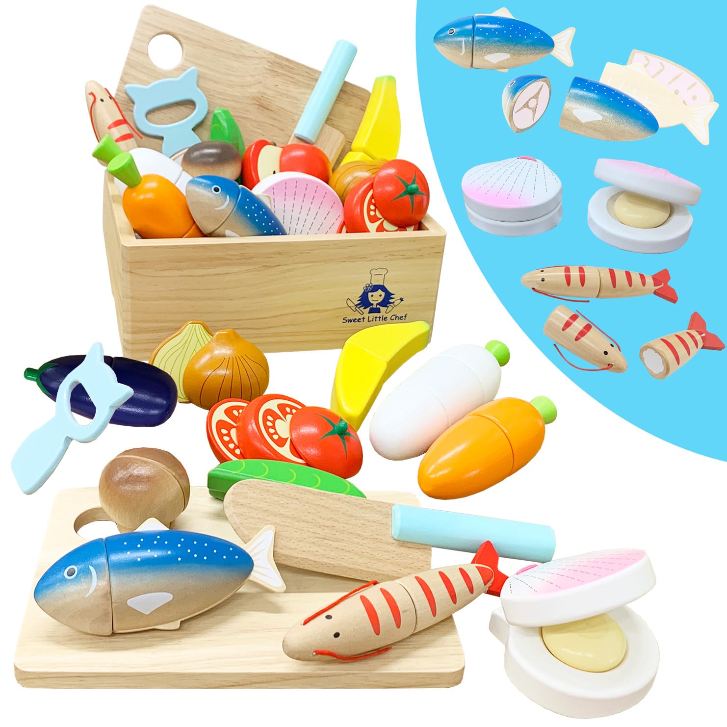 ☆minao370セット商品☆よろしければご購入お待ちしております♪ Amazon | Sweet Little Chef おままごと セット 木製 磁石 埋め込み