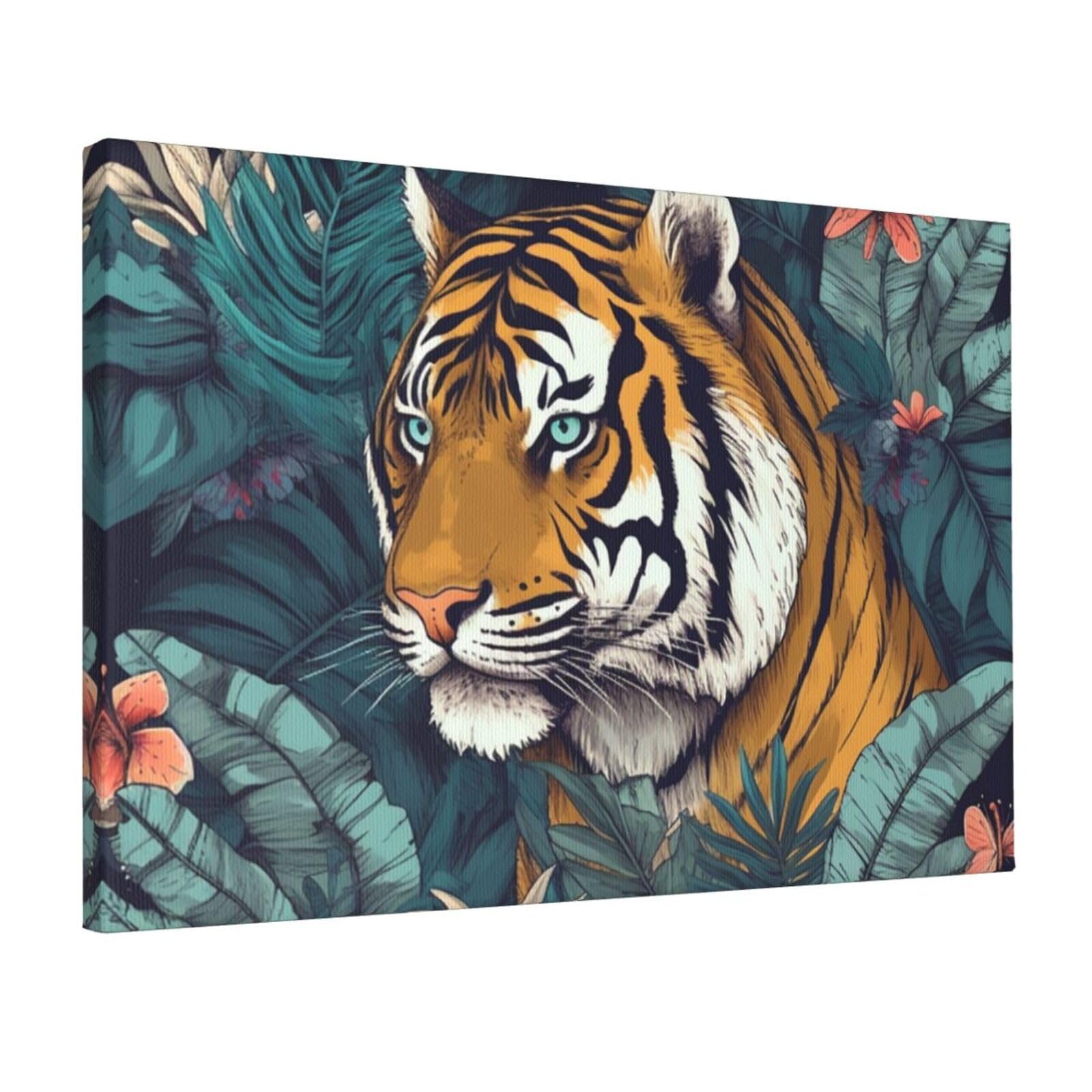 Canvas Wall Art for Living Room Wall Decor 12"x18" Modern Artwork Painting Pictures Hanging Canvas Prints Tropical tiger Aesthetic Wall Art for Bedroom Bathroom Office Wallart Decor