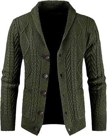 JMIERR Mens Casual Wool Blend Cardigan Sweaters Long Sleeve Shawl Collar Buttons Down Cable Knit Sweater