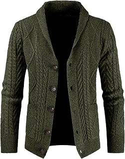 Mens Wool Blend Shawl Collar Cable Knit Cardigan Sweater
