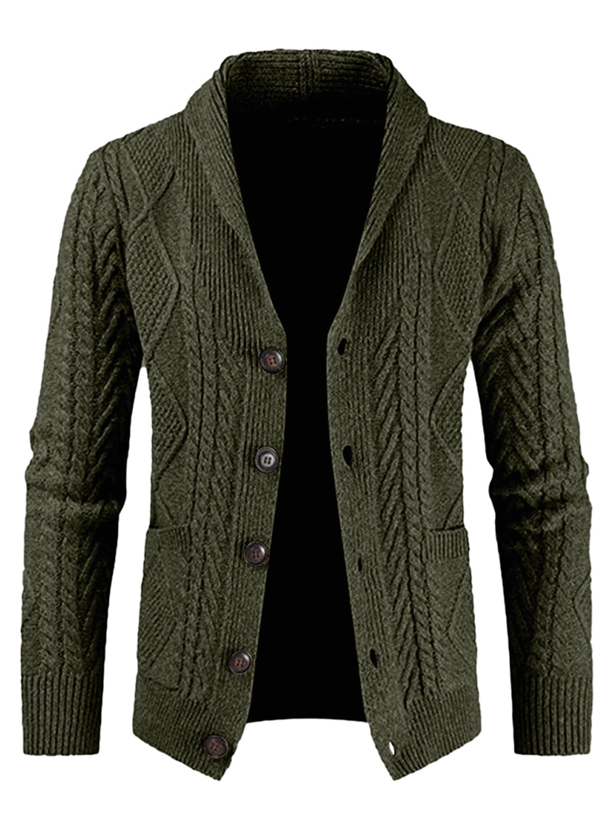 JMIERR Mens Shawl Collar Cable Knit Cardigan Sweater