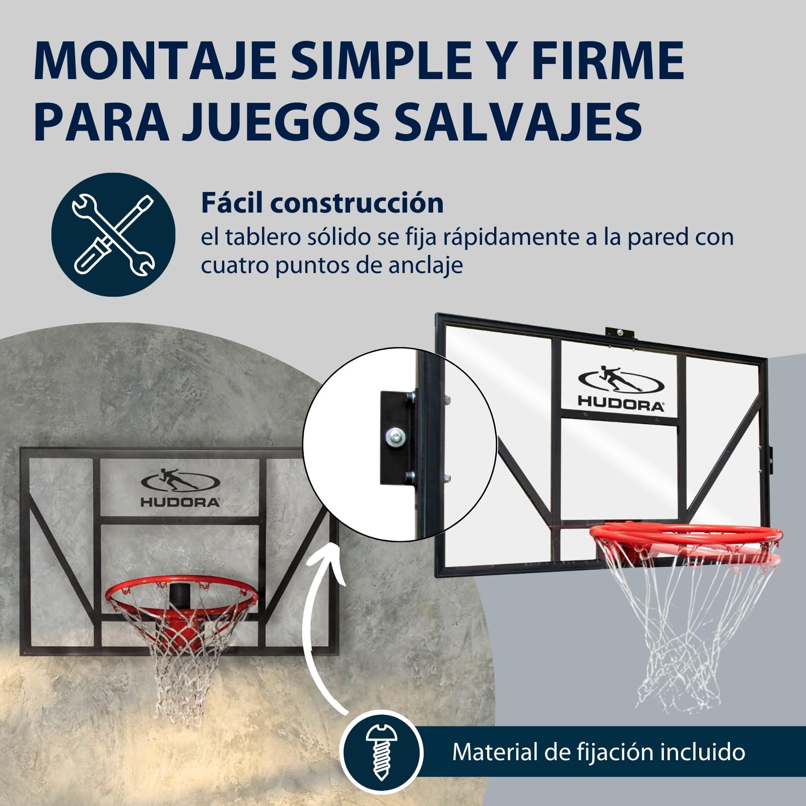 Hudora Tablero de Baloncesto Competition Pro - Cesta de Baloncesto con aro de clavada elástico para Montaje en Pared para niños y Adultos