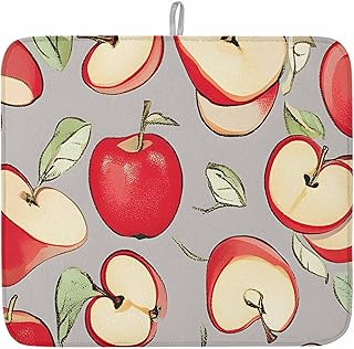 Red Apples Dish Drying Mat for Kitchen Counter Spring Summer Fruits Modern Art Baby Microfiber Drying Pad, Absorbent Coffee Cup Dishes Drainer Mats 16"x18", 1 Pcs