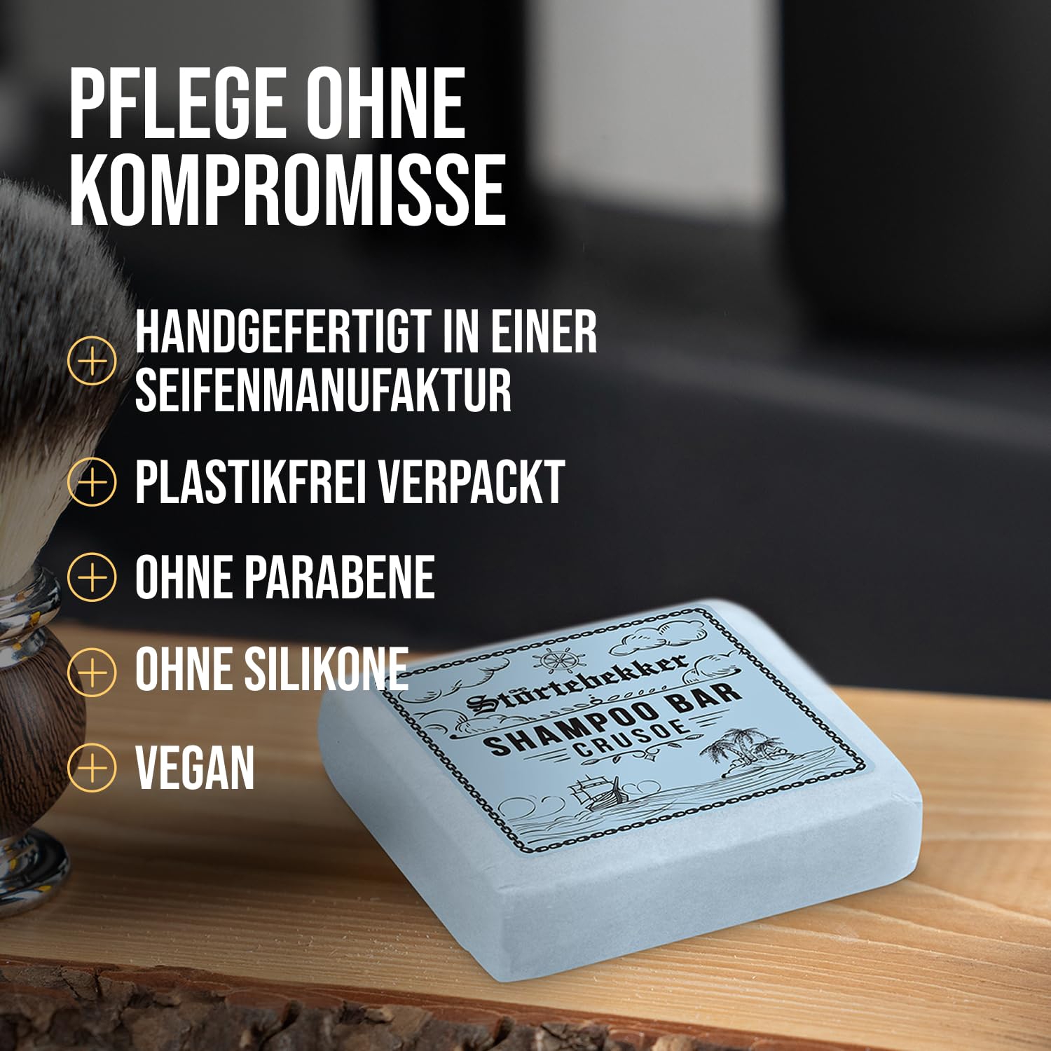 Störtebekker® Premium Festes Shampoo Crusoe - Handgefertigtes, veganes Shampoo für Herren & Damen - Wohlduftende Duschpflege für Haut und Haar (6x100g)
