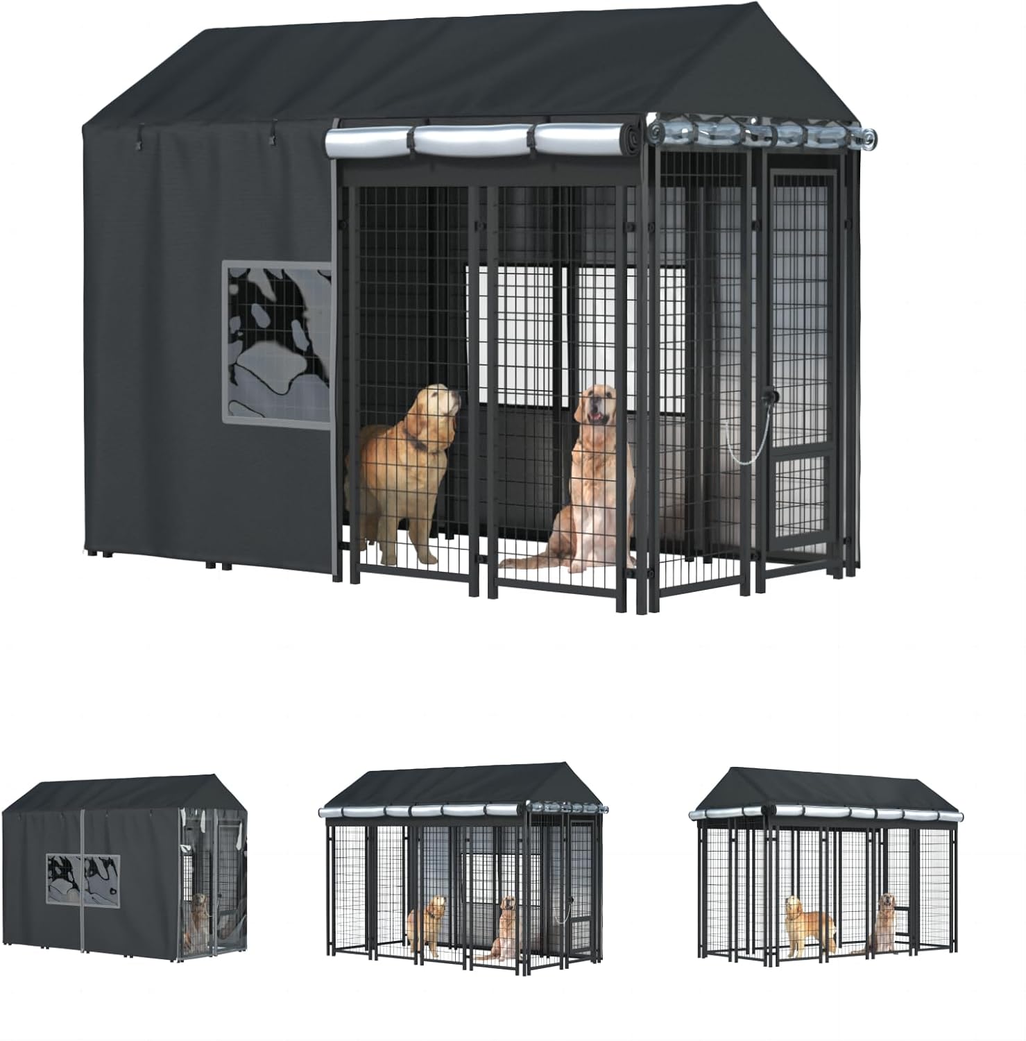 Outdoor Dog Kennel Cover - Full Coverage for 8'Dx4'Wx6'H Dog Cages
