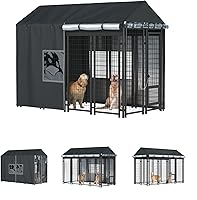 LYBOSH Outdoor Dog Kennel Cover 8x4x6 ft - 600D Heavy Duty Waterproof, UV-Resistant Full Coverage Black